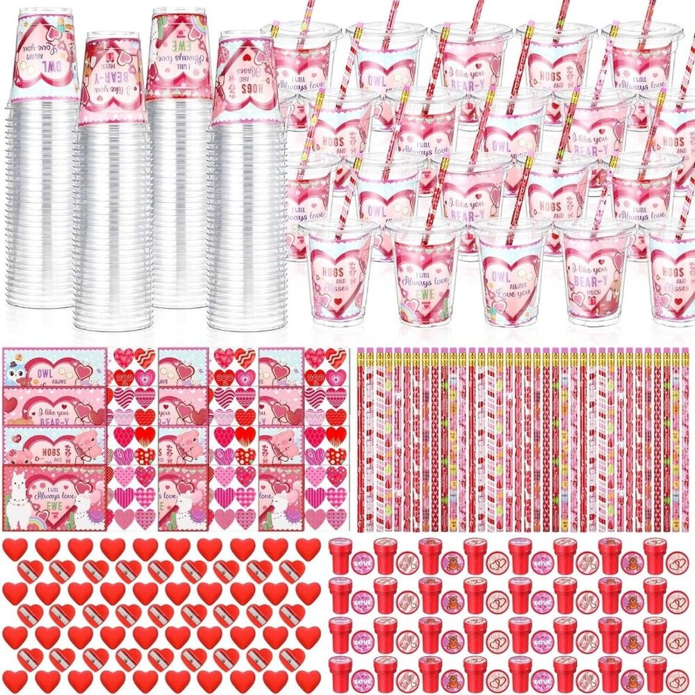448 Pcs Valentines Day Gifts for Kids 64 Pack Valentines Day Stationery Gift